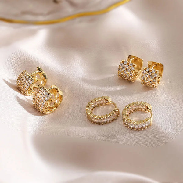 Luxury gold round CZ stone jewelry earrings